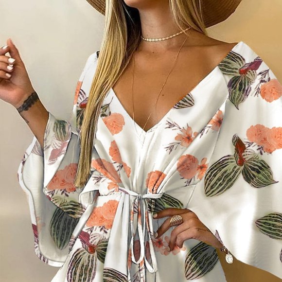 Trendy Chic Floral Asymmetrical Front Tie Mini Dress 🌴 🍹 🌞🍹 🌴 - Picture 5 of 10